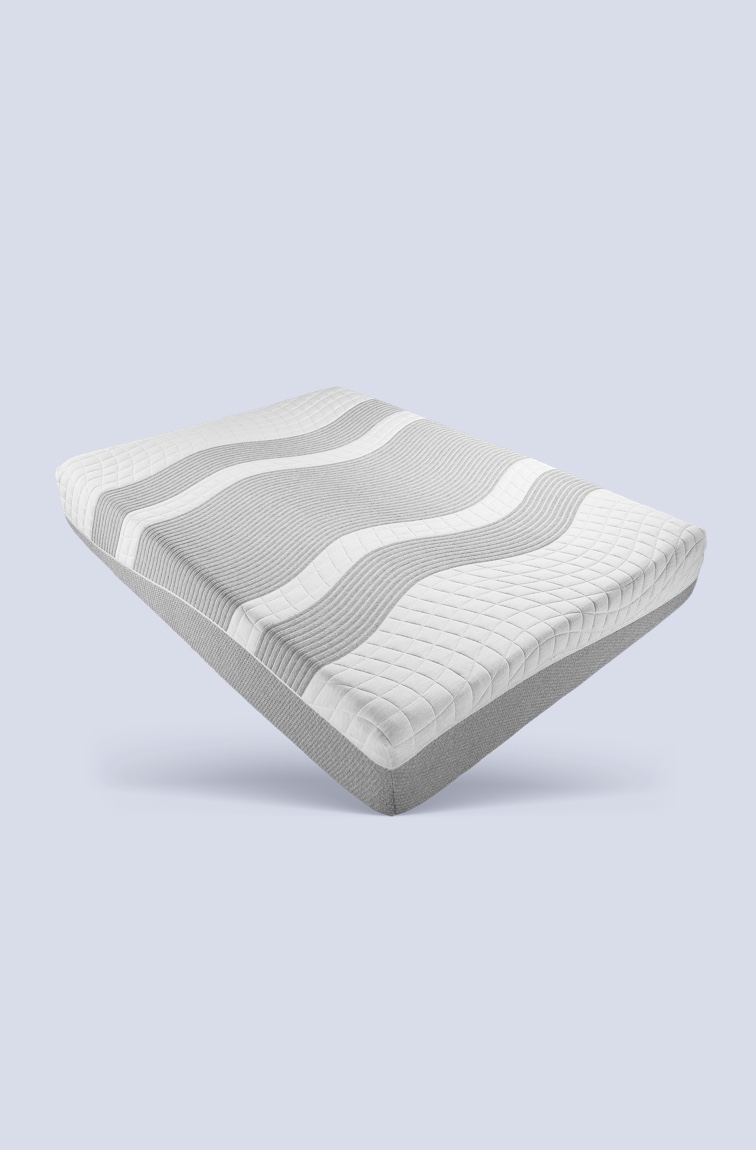 Mattress with waves mattress cover on white and grey background