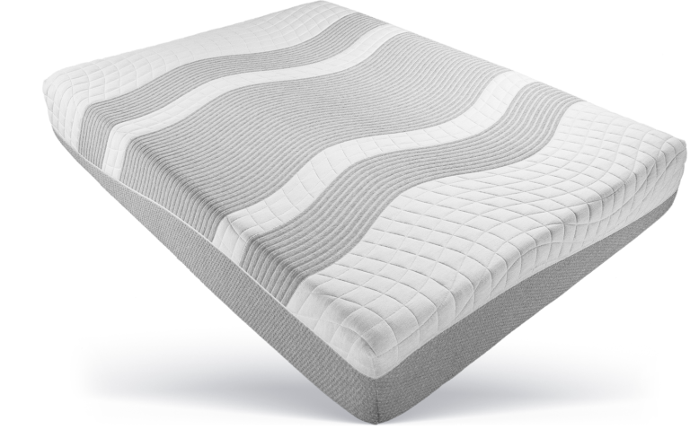 Mattress with waves mattress cover on white and grey background